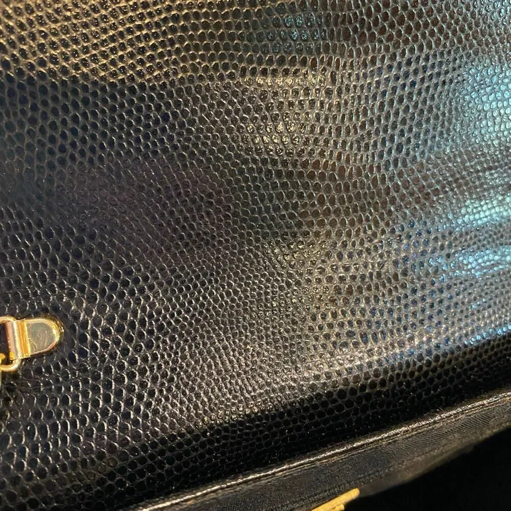 vintage Rodo Italy Black Lizard-Embossed Leather Half-Moon Crossbody Bag